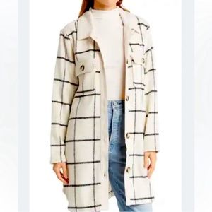Melloday Ivory Grid Mid-Length Jacket Size S